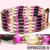 36inch Rose Red Glass, Freshwater Pearl Magnetic Wrap Bracelet Necklace All in One Set